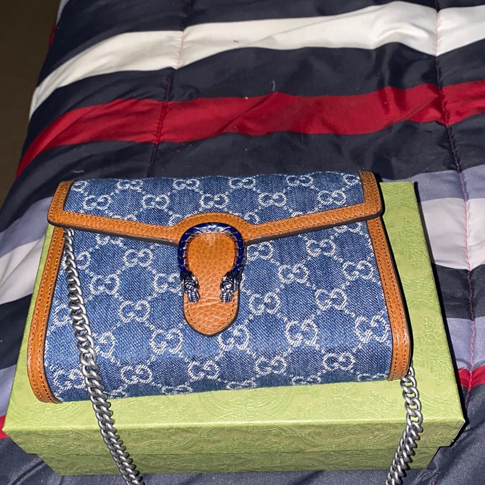 Gucci wallet on chain denim